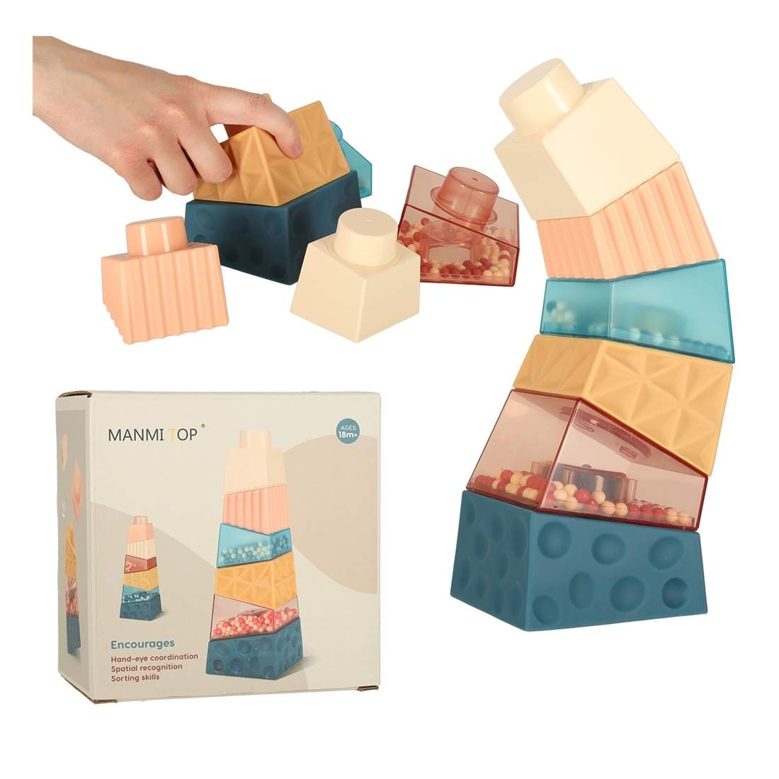 Pedagogiska sensoriska block i plast, 8x8x14,5 cm | Hälsa & Skönhet - Personvård - Vård & Rehabilitering - Hållning | Pryloteket