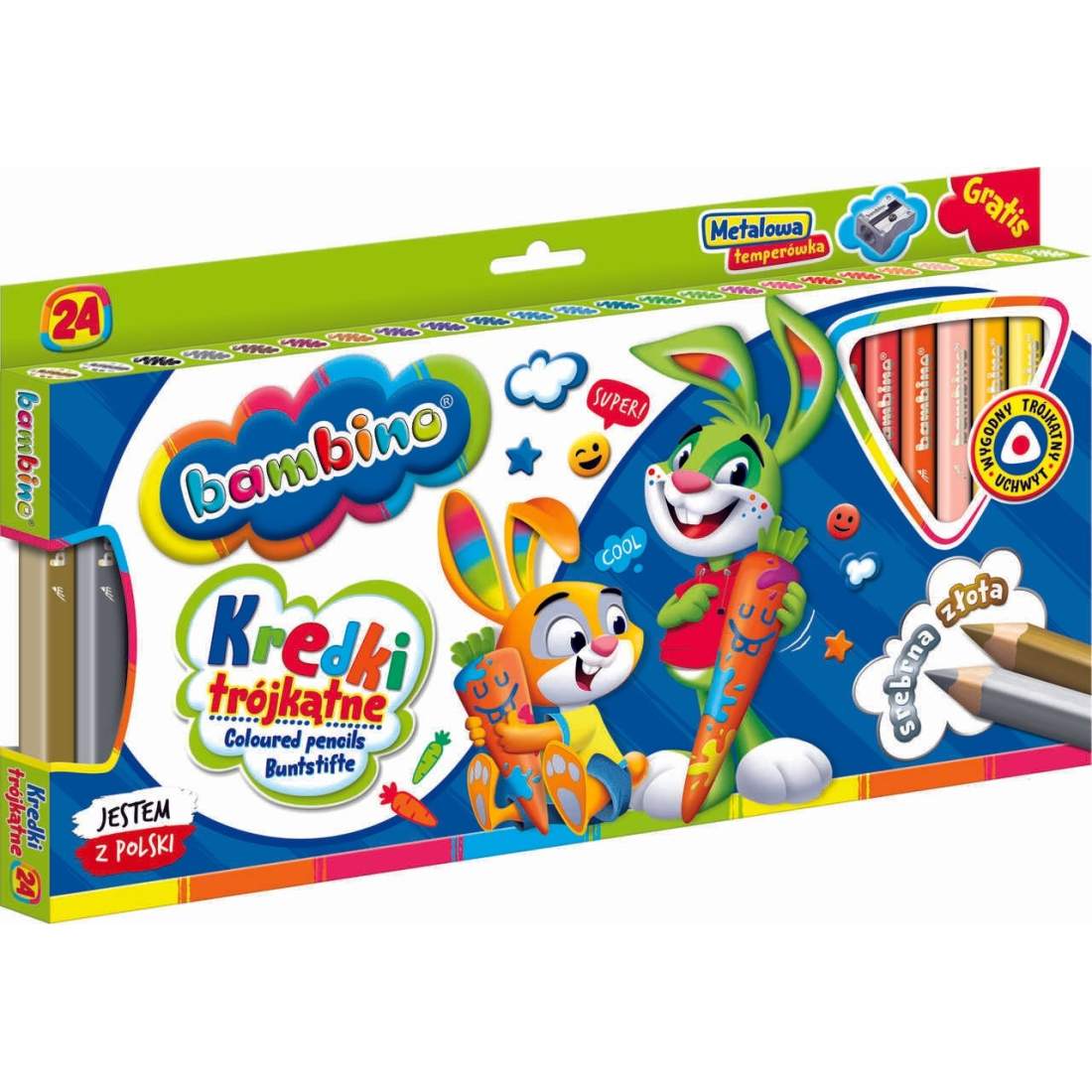 Triangulära kritor i träram, 24 färger med vässare | Hem & Hobby | Pryloteket