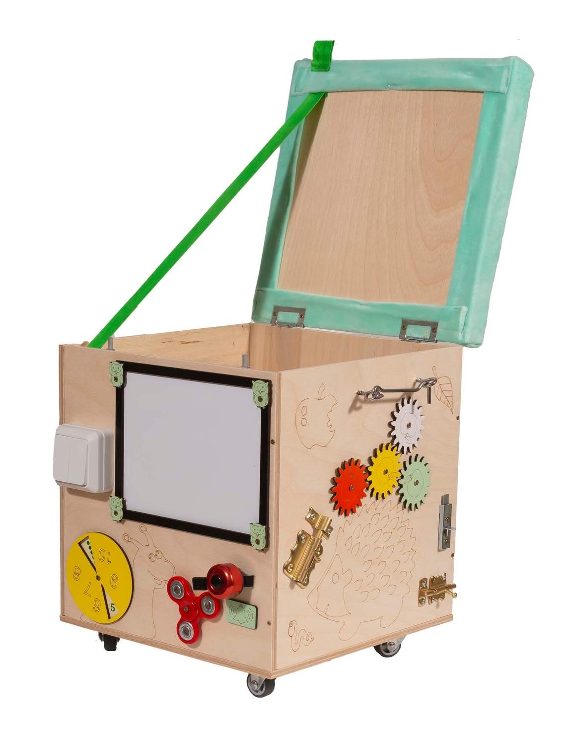 Børnepuf med hjul og opbevaring 31x31x40 cm
