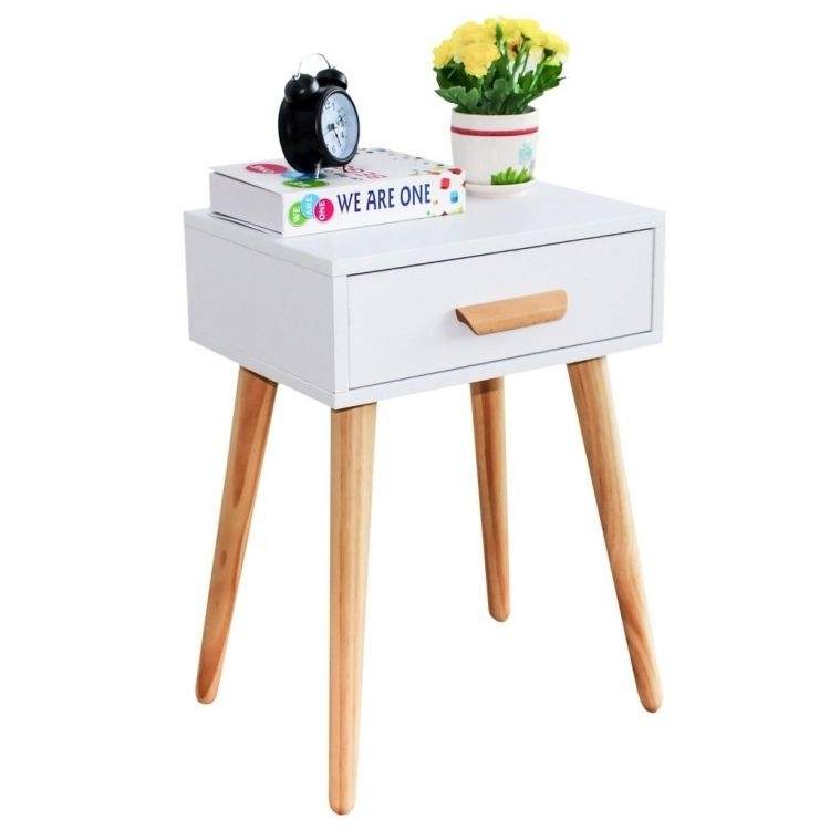 Kompakt Pine Natbord/Sofabord med Skuffe, Hvid