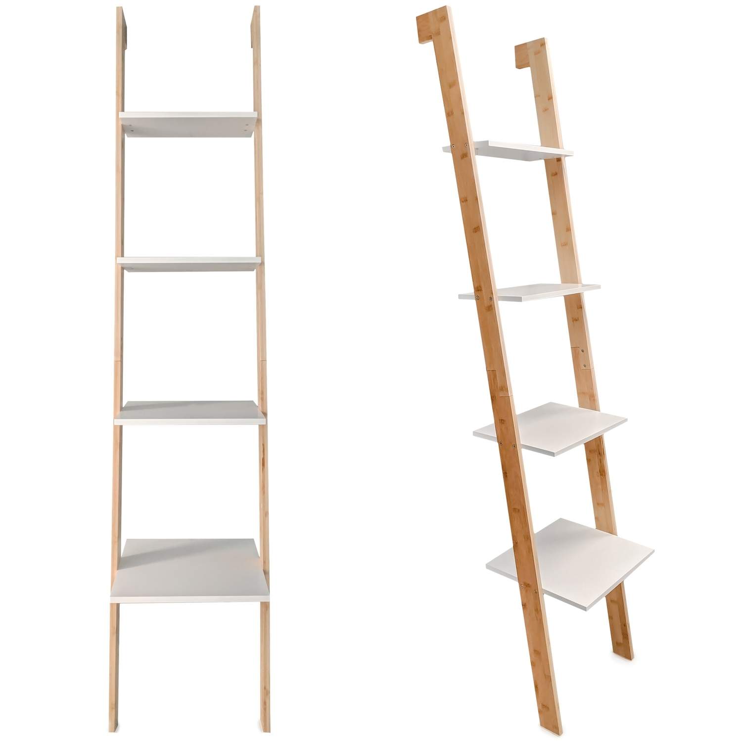 Moderne Step Bogreol 4 hylder Hvid MDF Bambus
