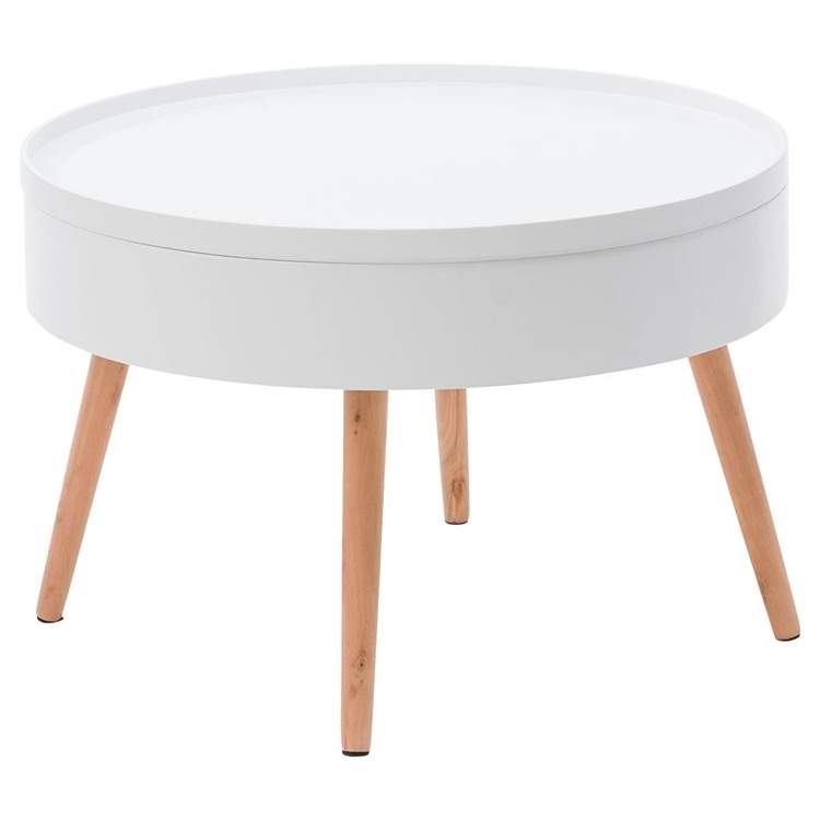 Rundt sofabord med opbevaring i træ, 60 cm