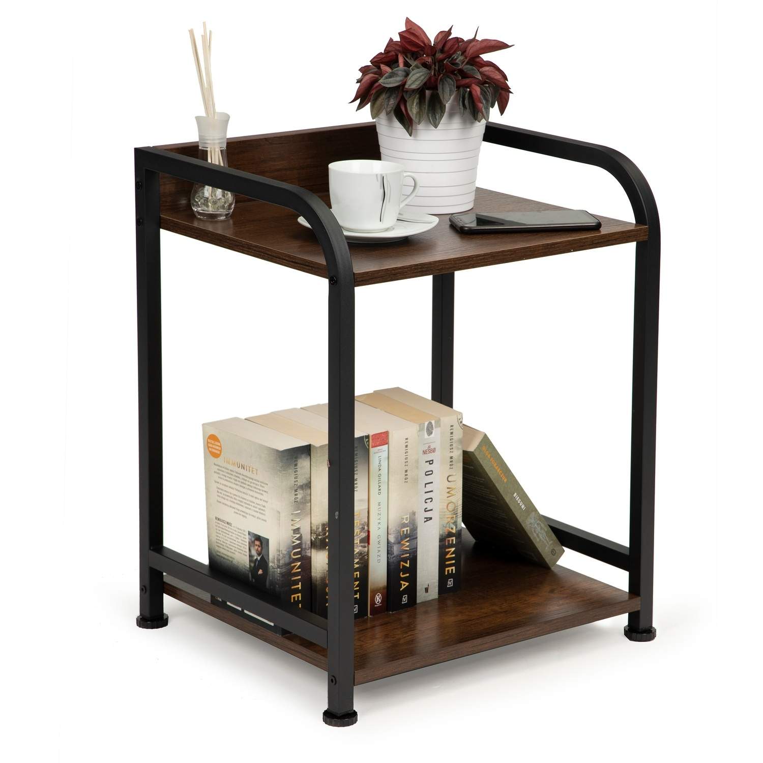 Robust Loft sengebord i metal med hylder