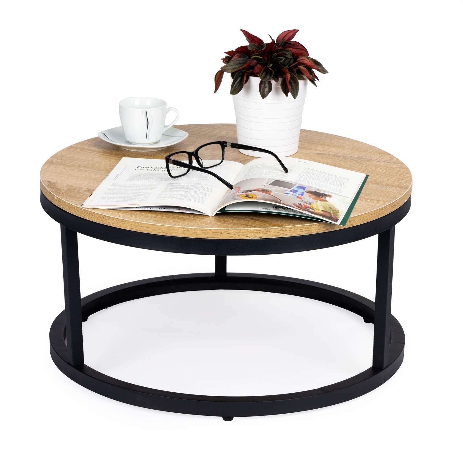 Rundt sofabord i metal og laminat, Ø60 cm
