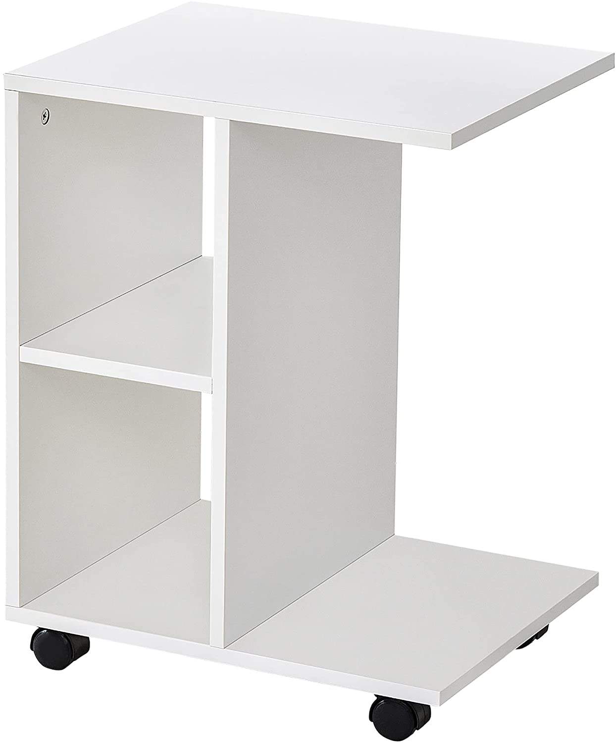 Sohvapöytä hyllyillä ja pyörillä joustavaan säilytykseen