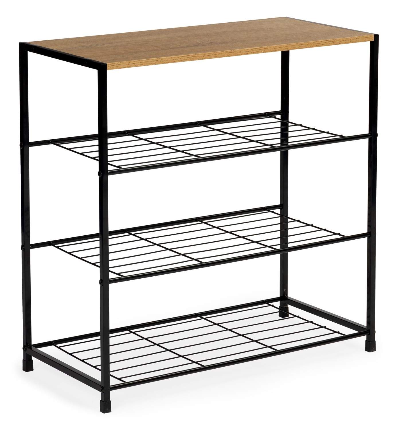 Skoställ Svart Metall med Trähylla 63 cm | Mode & Accessoarer - Kläder - Skor | Pryloteket