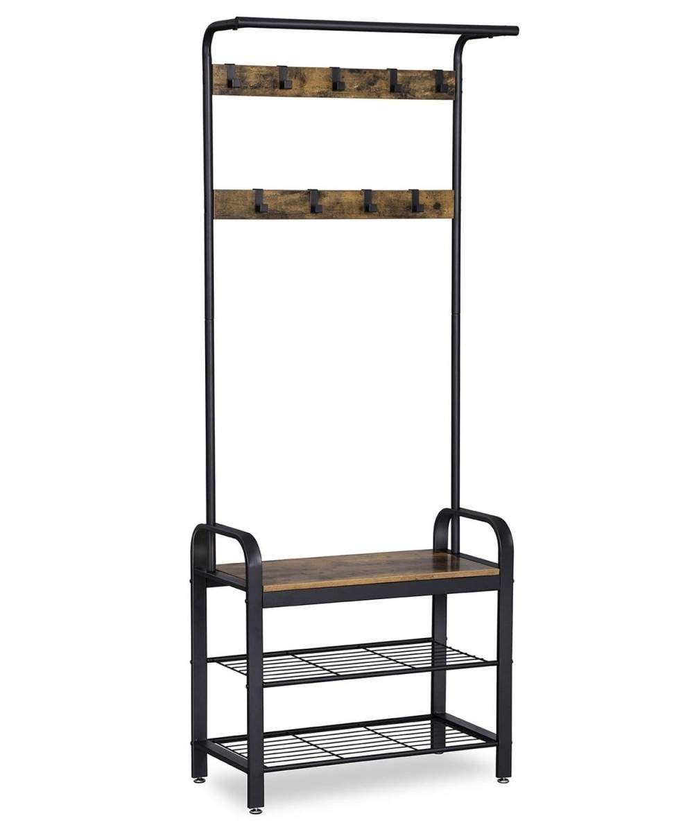 Vakaa vaateripustin, jossa kenkähylly ja säädettävät jalat