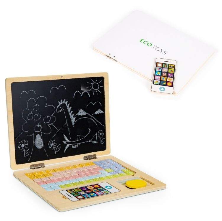 2-i-1 Toy Laptop til børn - Magnetisk kort og kridt