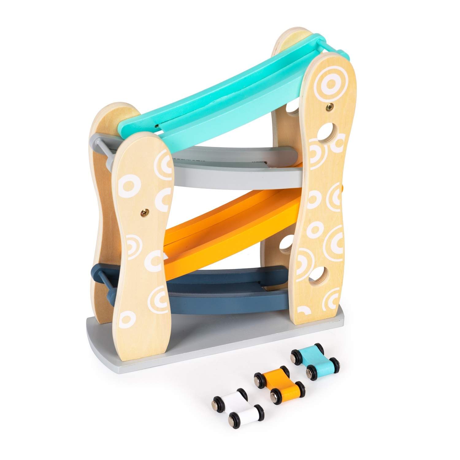 Färgglad Träbilbana för Barn, 3 Nivåer, 4 Bilar | Hälsa & Skönhet - Personvård - Vård & Rehabilitering - Hållning | Pryloteket