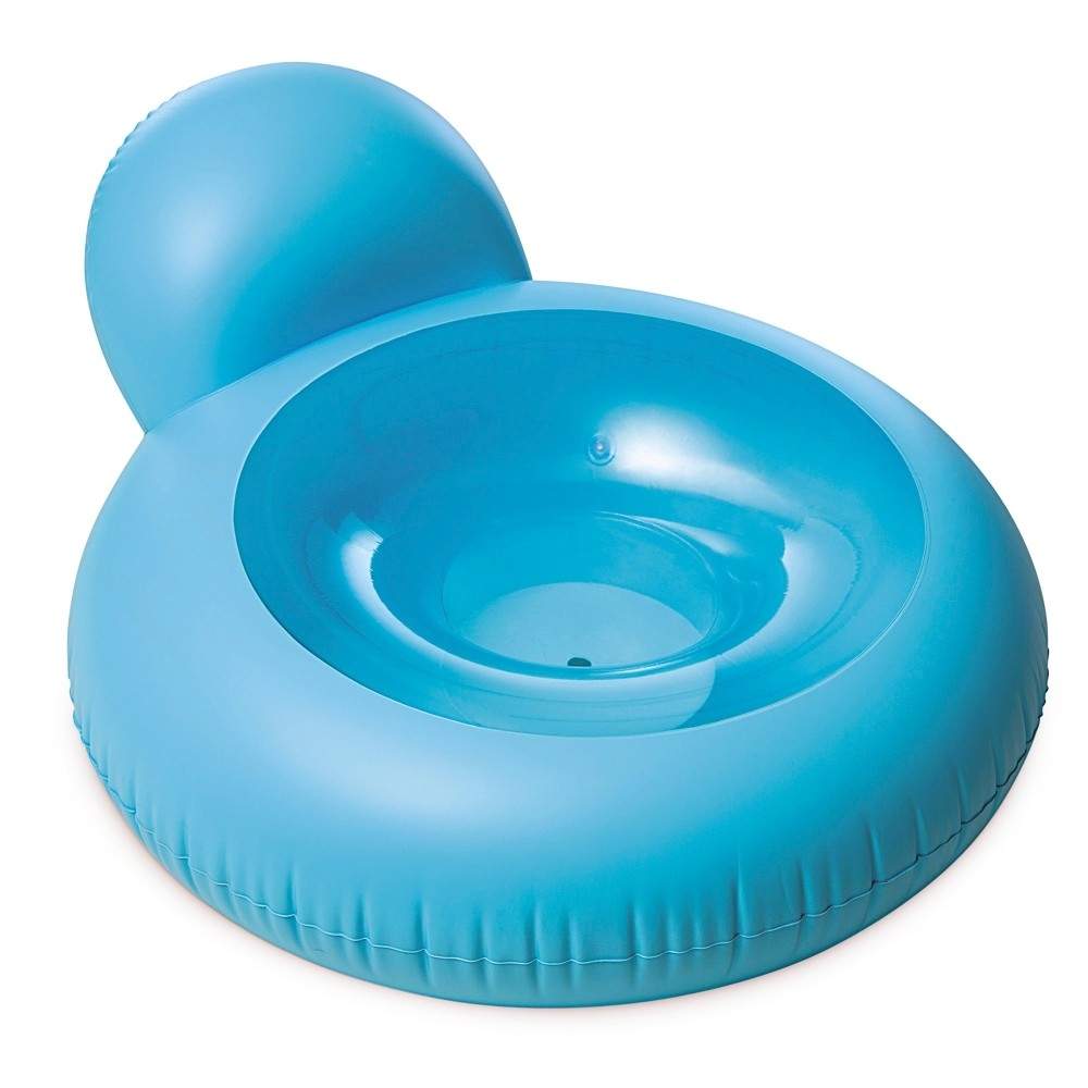 Rund blå bademadras med nakkestøtte til vandleg
