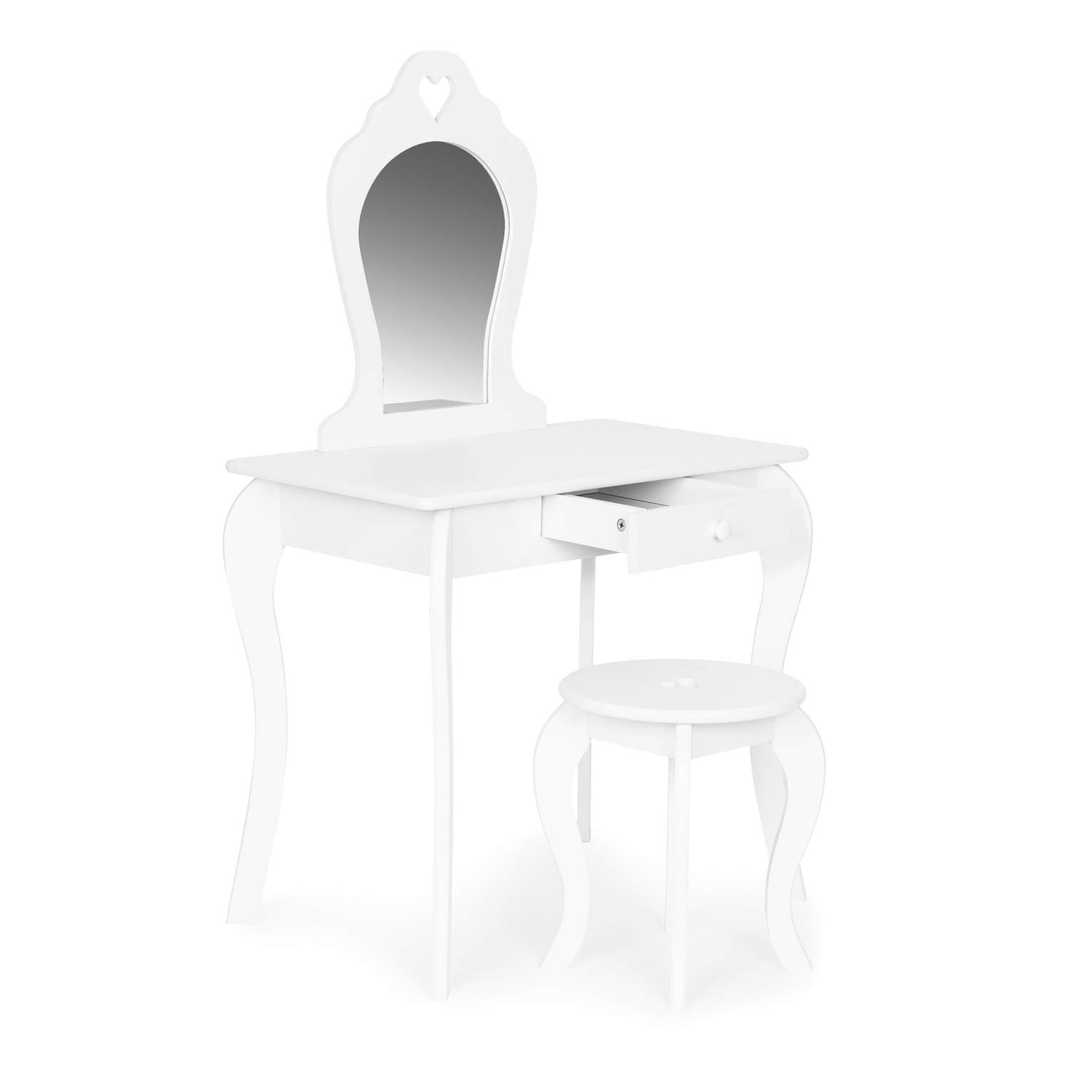 Charmerende toiletbord med spejl og skammel til piger
