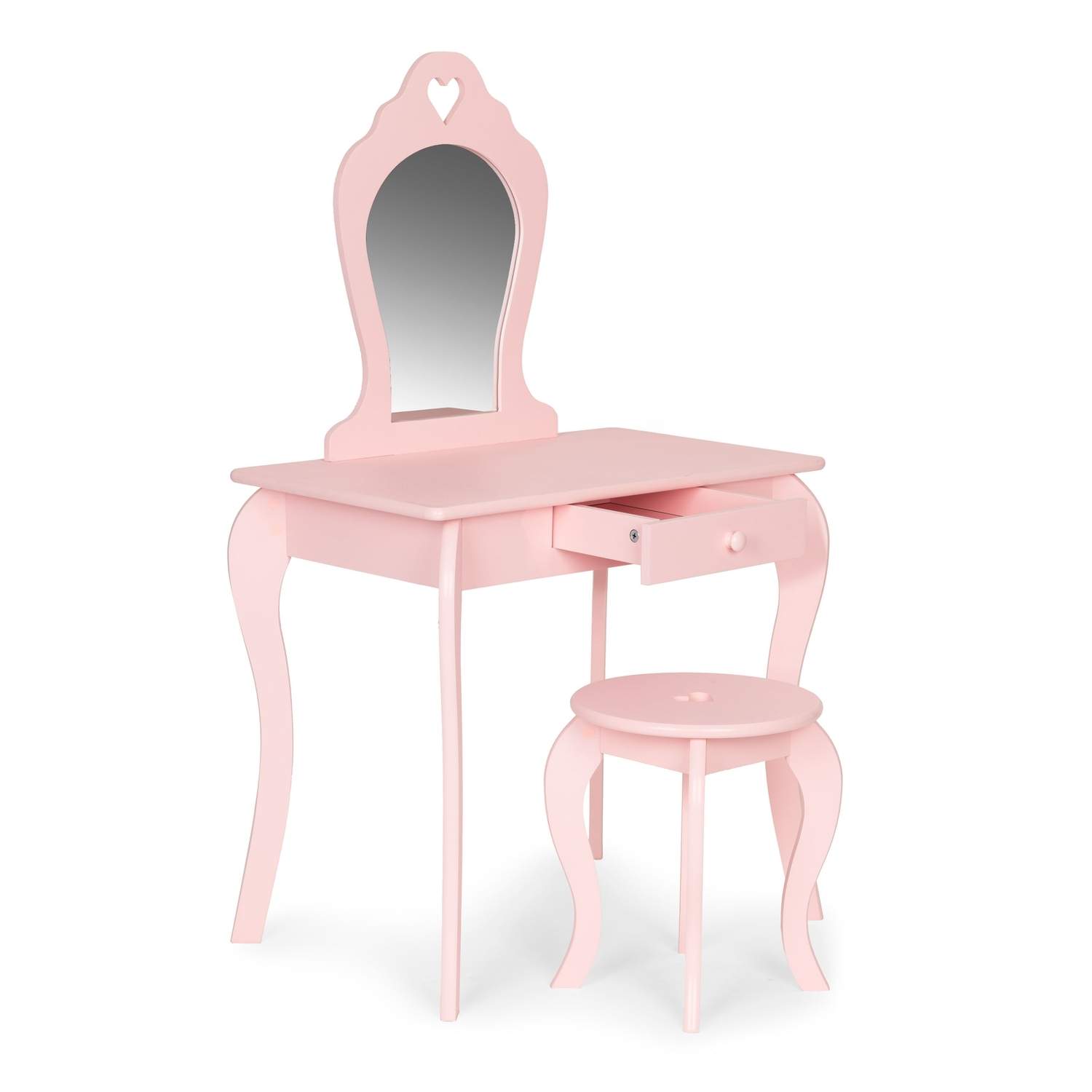 Charmerende toiletbord med spejl og skammel