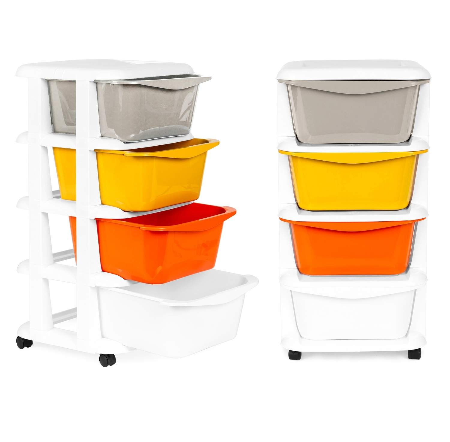 Børnehylde med hjul, 4 skuffer & låsefunktion