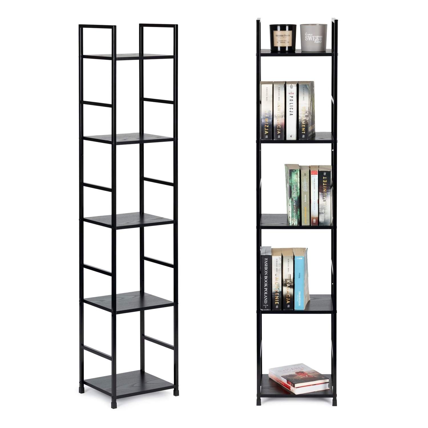 Moderne Loft reol, 5 hylder i MDF & Metal