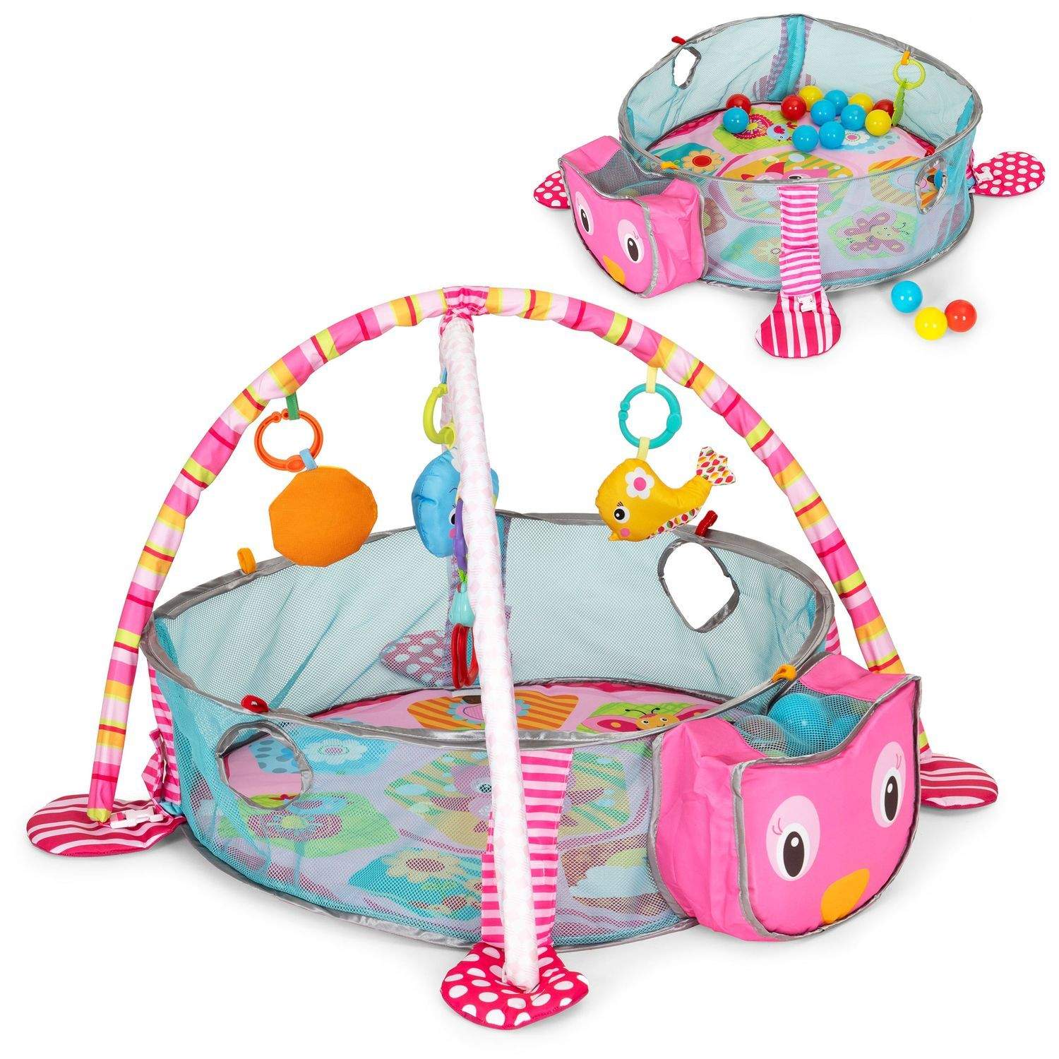 3-i-1 legemåtte til børn med bolde og hegn