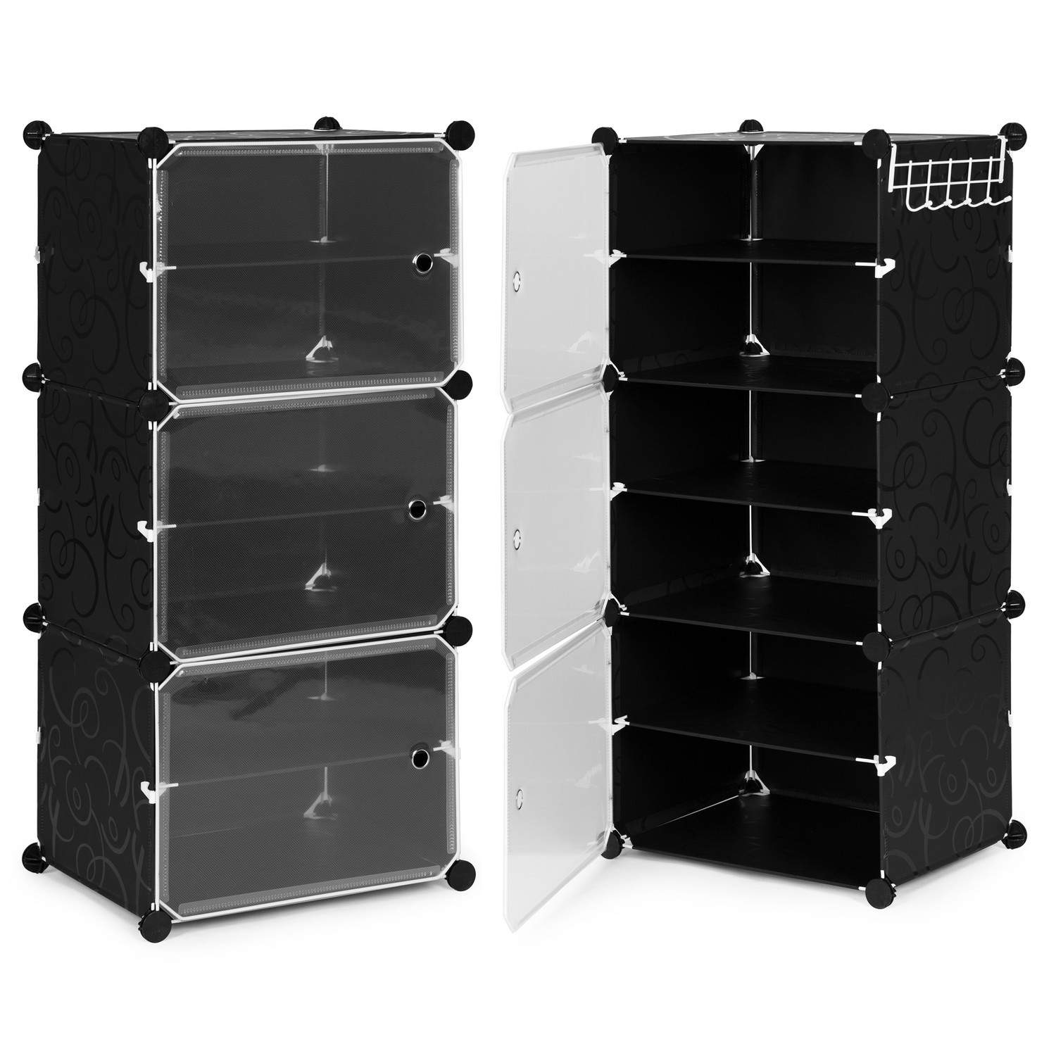 Modulær garderobe 6 hylder & bøjler, nem rengøring