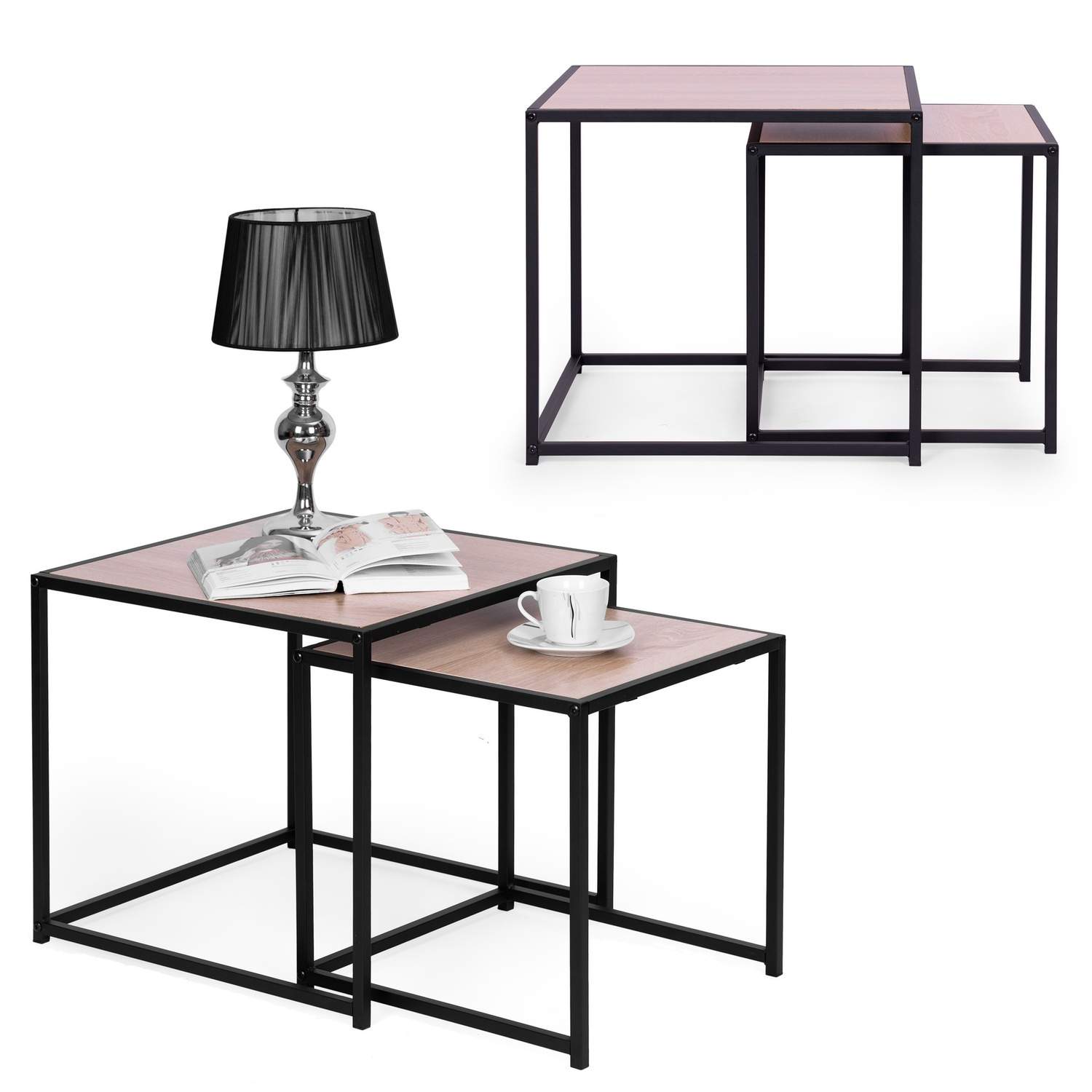 Sæt med 2 loftsborde, metalstel, moderne design