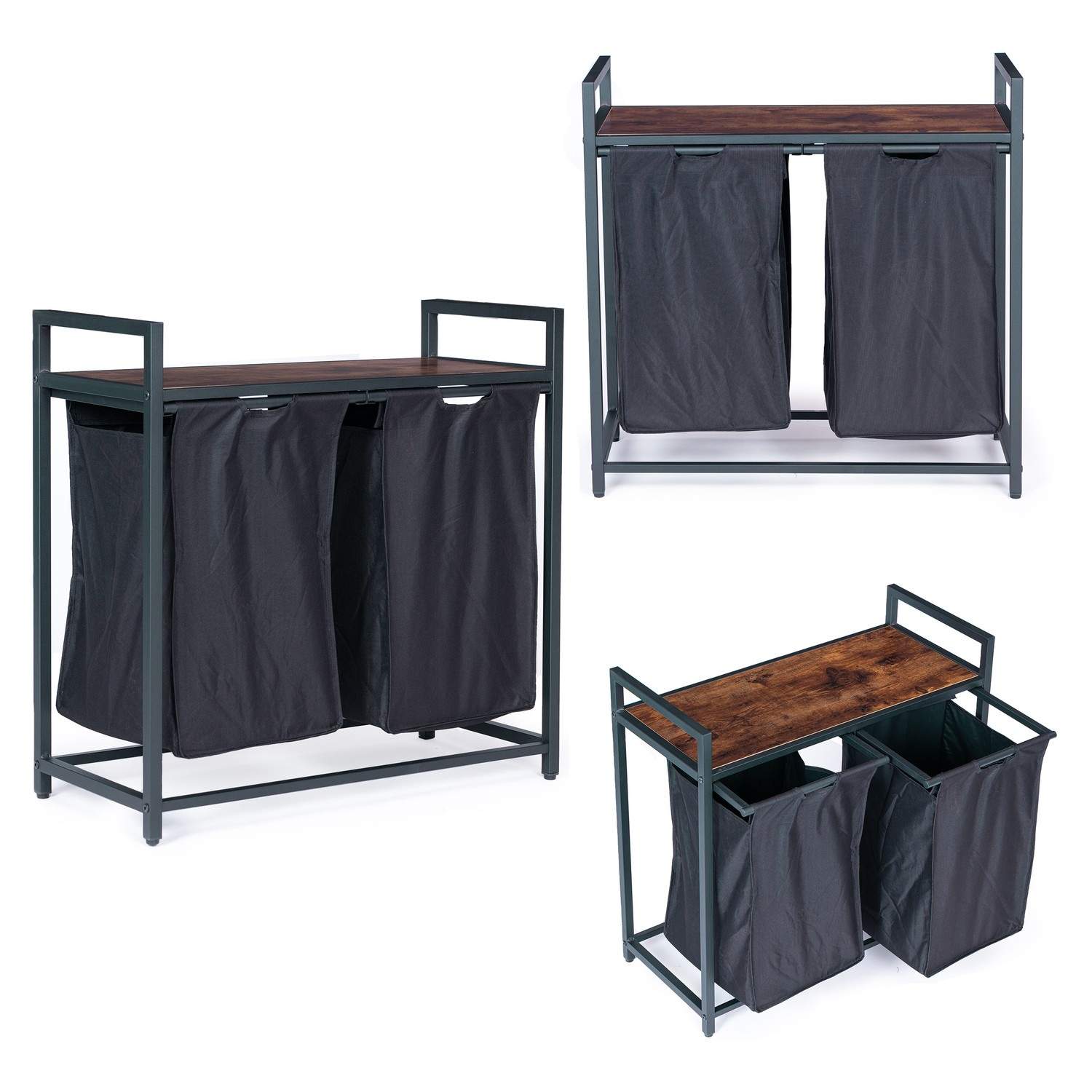 Vasketøjskurv med hylde, 92L, Industrielt Design