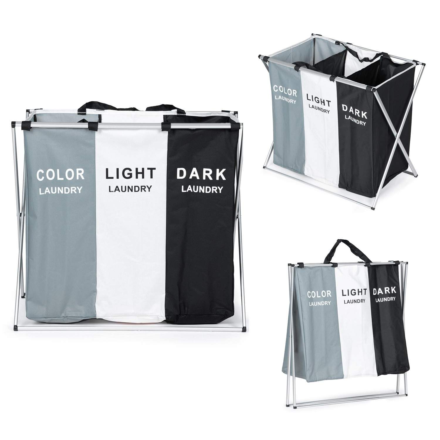 Vikbar Tvättkorg med 3 Fack, 135L Kapacitet | Hem & Hobby - Hem & Hushåll - Tvätt - Tvättkorgar | Pryloteket