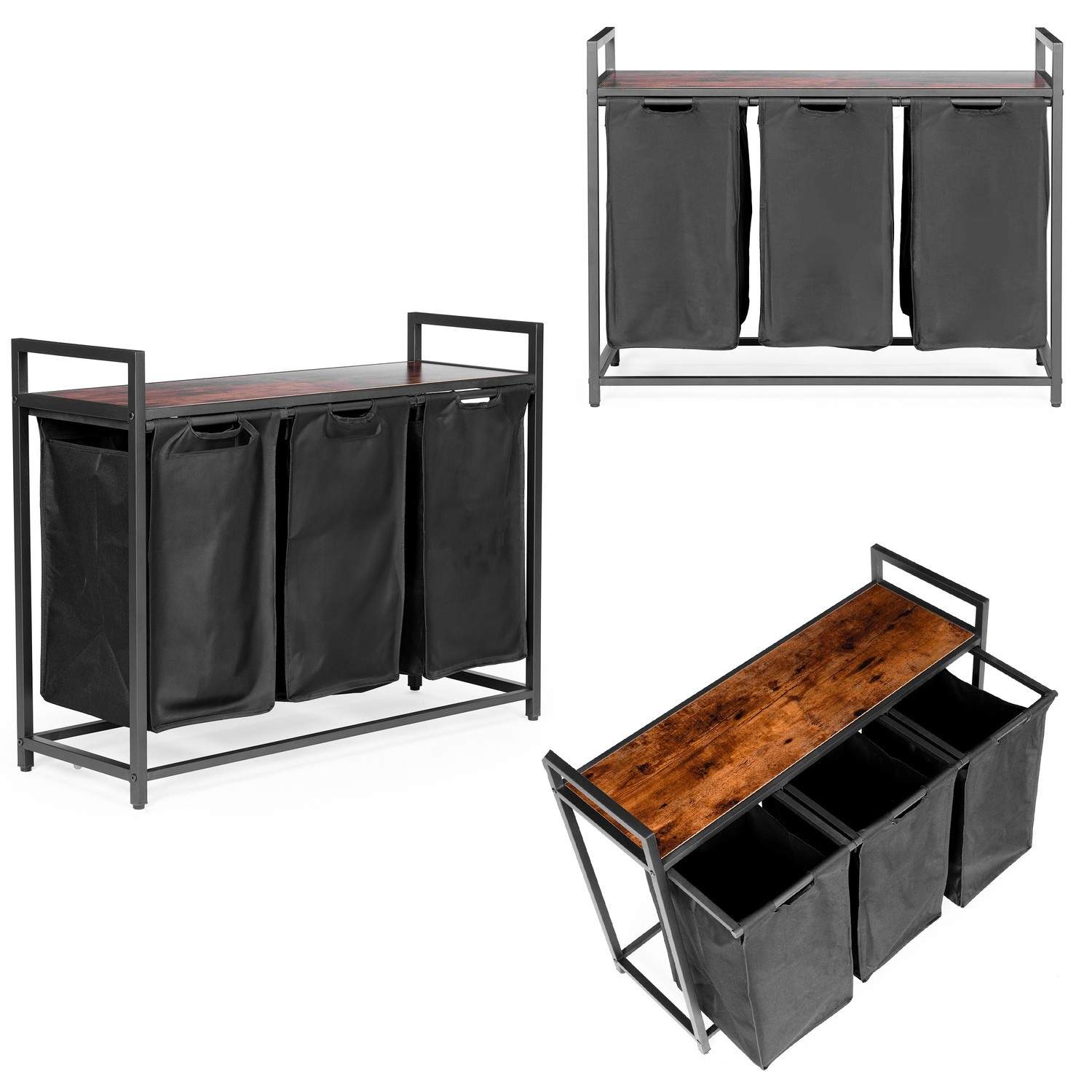 Tvättkorgsställ med 3 Fack och Hylla, 114L | Elektronik - Tillbehör Mobil & Surfplatta - Mobiltillbehör - Mobilkablar - Tillbehör | Pryloteket