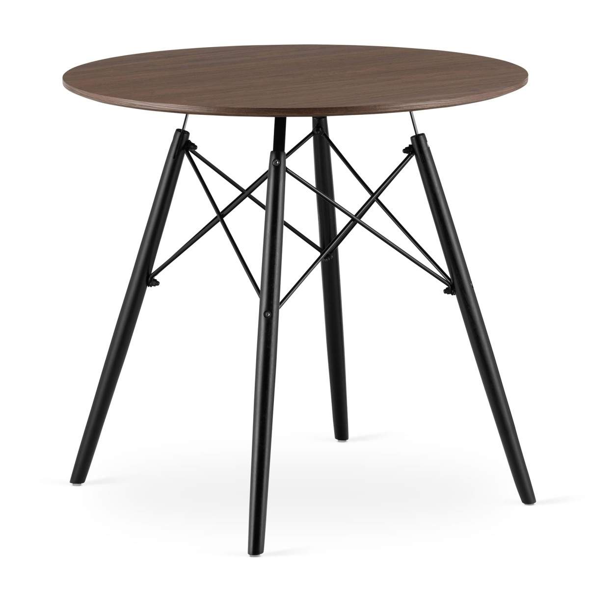Rundt bord 80 cm Ask, sorte ben, skandinavisk