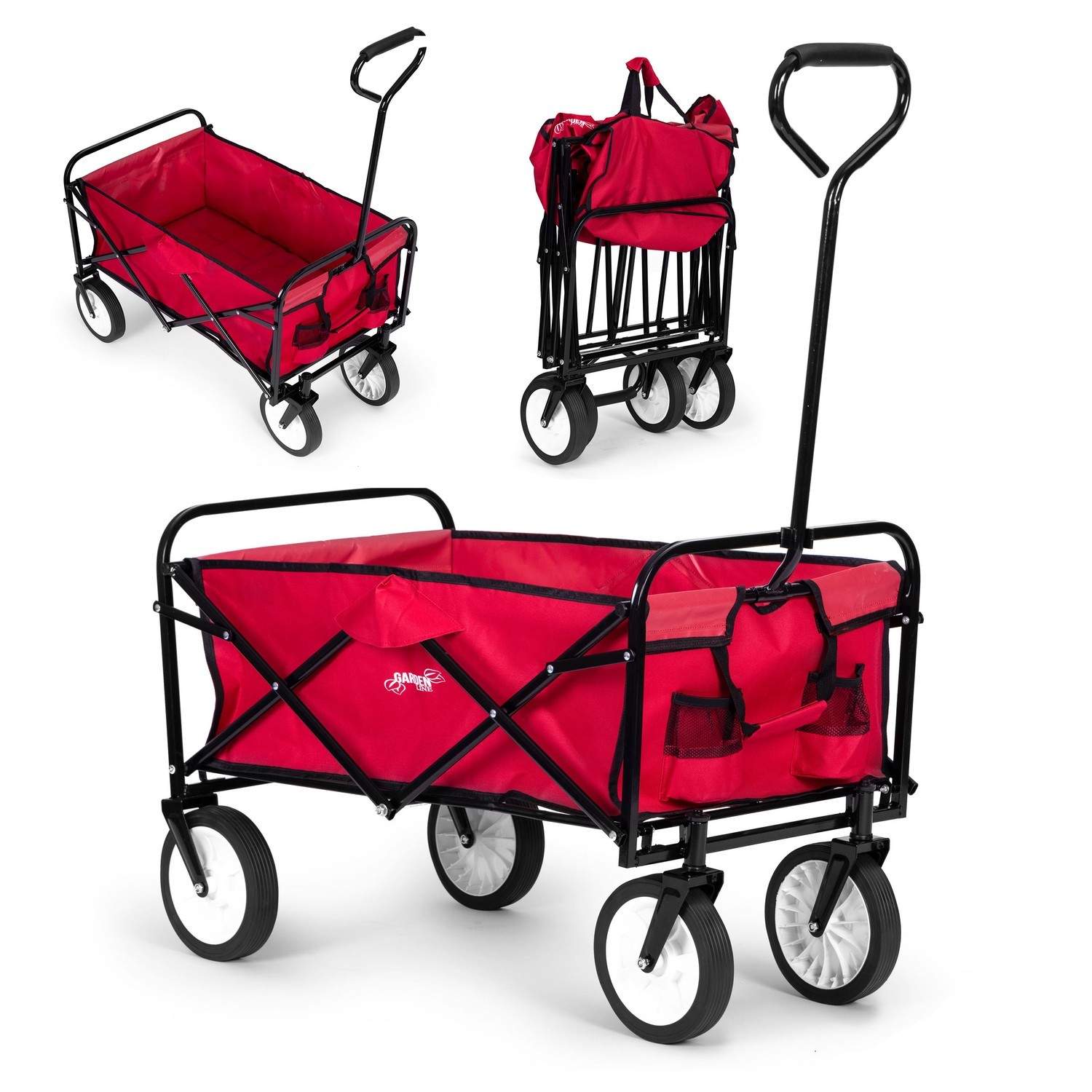 Sammenfoldelig transportvogn, store hjul, metalstel, 70 kg