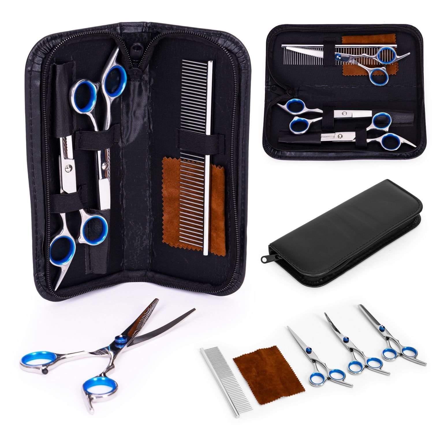 Pet Grooming Kit - 3 sakse, kam og etui
