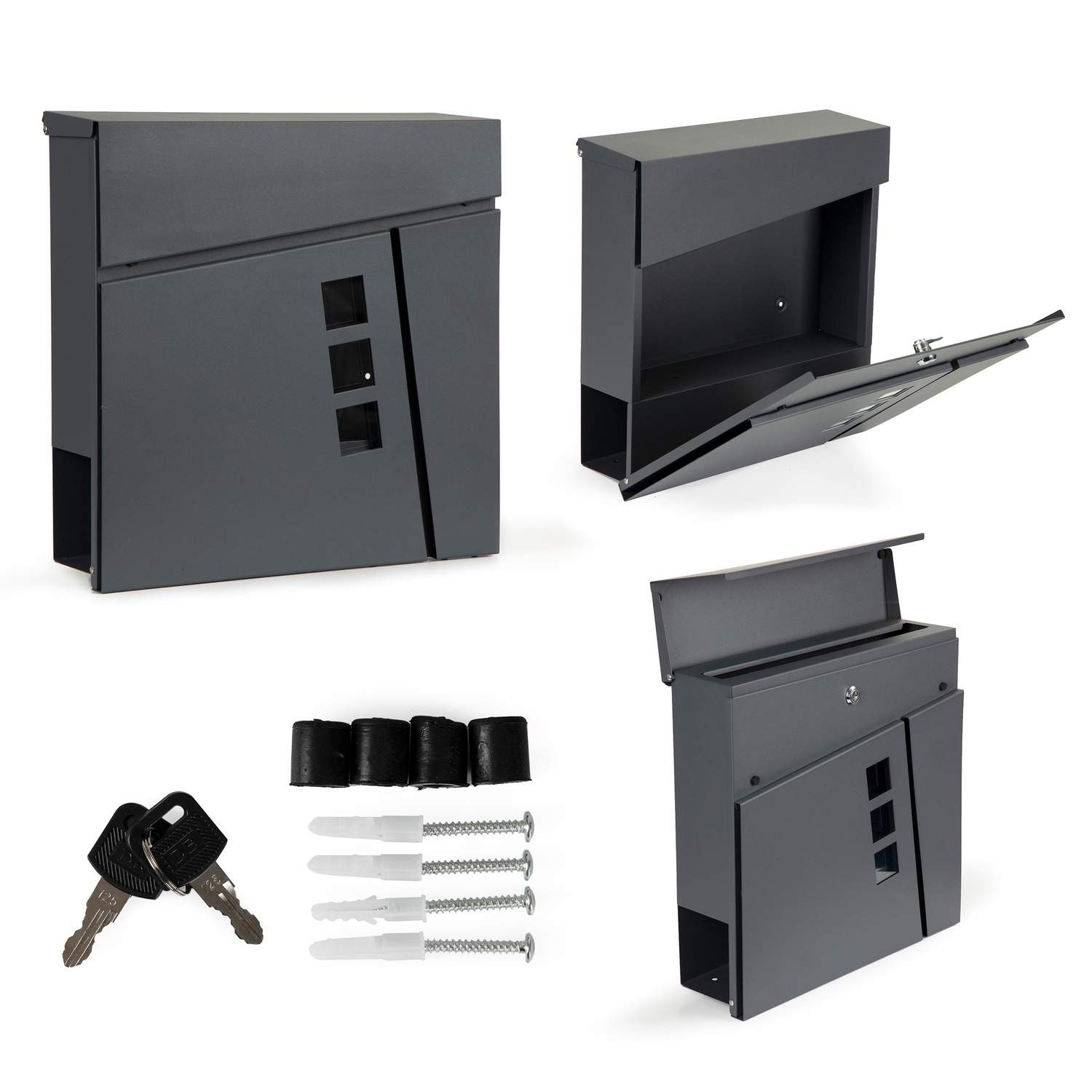 Galvaniseret postkasse med vindue og avisholder