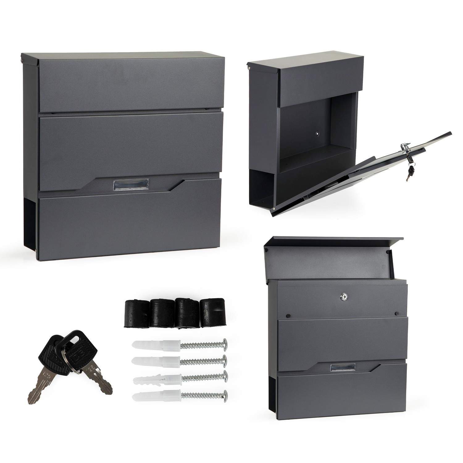 Galvaniseret postkasse med avisrum og vindue