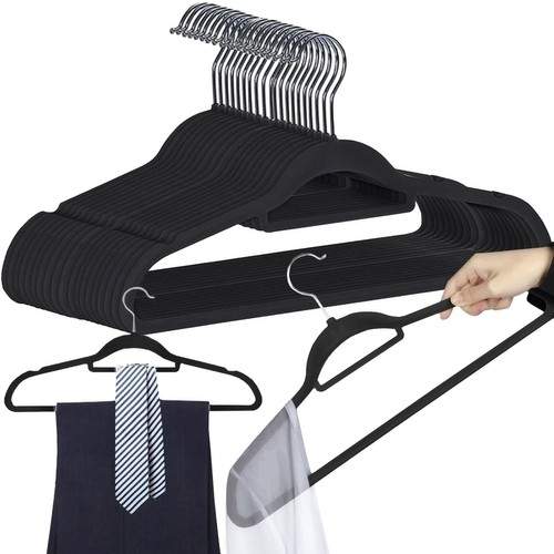 Velour tøjbøjle Sort - Roterbar krog