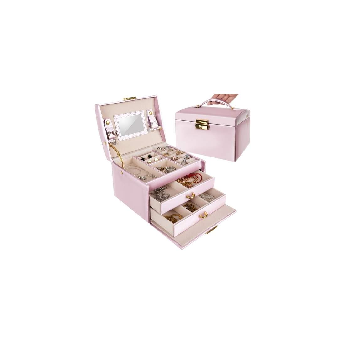 Elegant Rosa Smyckeskrin med Nyckel, 20 Fack | Hem & Hobby | Pryloteket