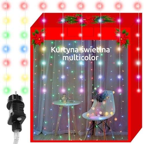 Flerfarvet lysgardin 300 LED, 8 tilstande, IP44 vandtæt