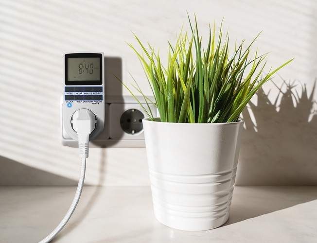 Energibesparende timer med LCD og sikkerhedsfunktioner