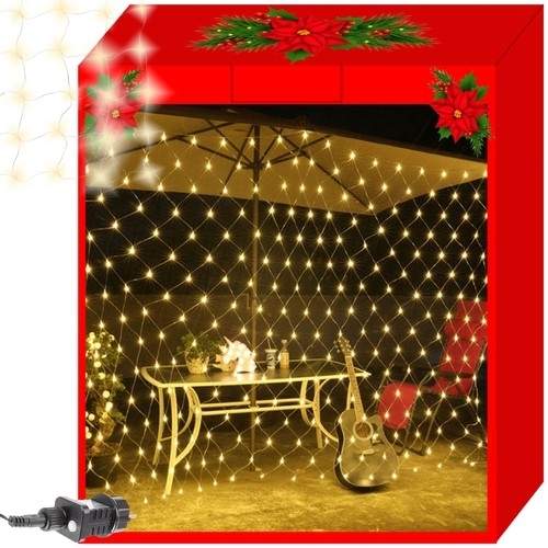 Varm hvid LED lysgardin, 160 lamper, 8 lystilstande