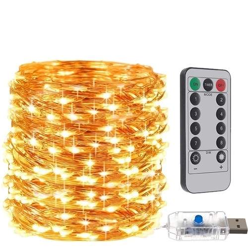 Varm hvid LED lys 300 stk med USB og fjernbetjening