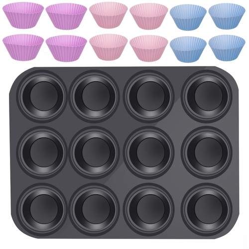 Teflon muffinbakke med 12 silikoneforme