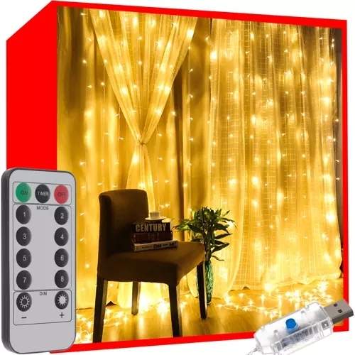 Vinduesbelysning Gardin 300 LED Varm hvid USB