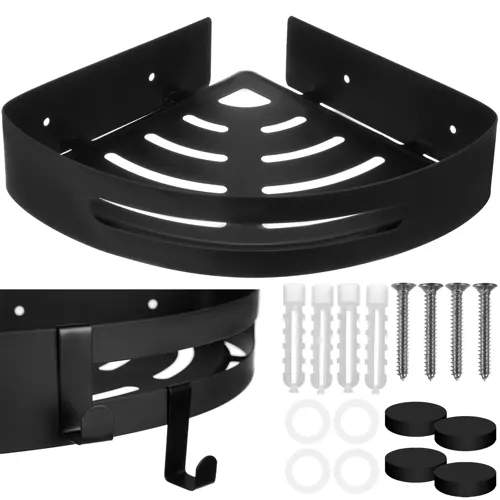 Hjørnebadeværelseshylde Sort rustfri stålkroge