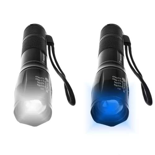 Kraftig LED lommelygte med UV, Zoom & Vandtæt