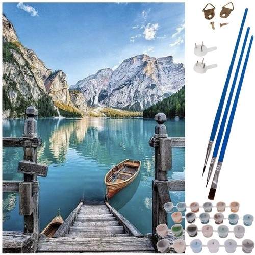 Maler med Tal: Bjerglandskab på Lærred med Træramme Kreativ Underholdning for Alle