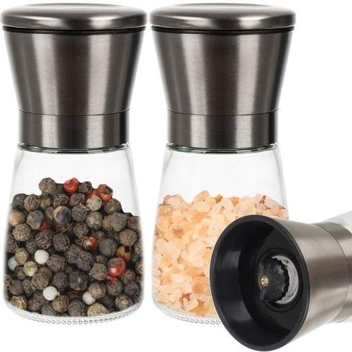 Justerbar glas salt- og pebermølle, 2-pak