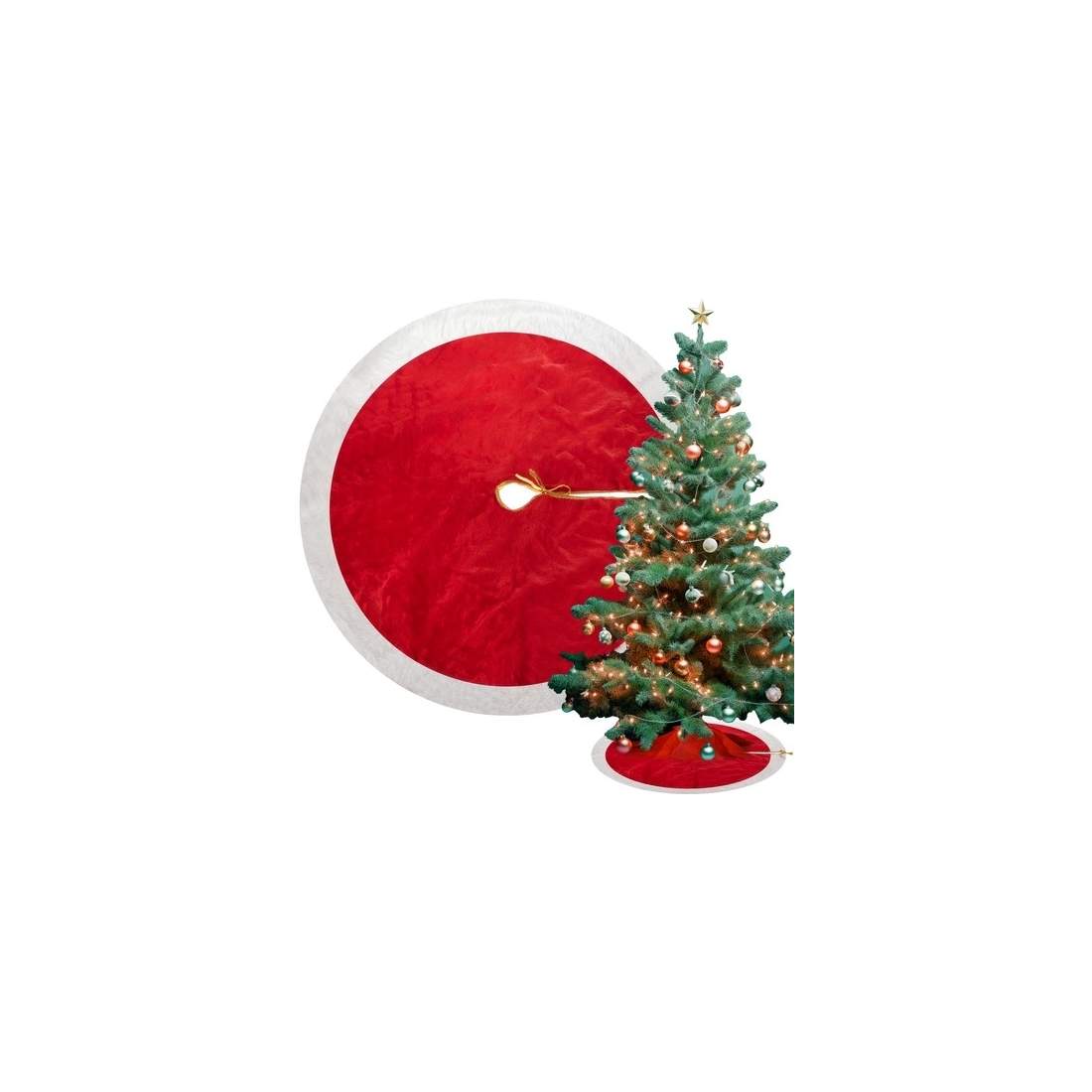 Julgransmatta 90 cm Röd/Vit med Guldkant | Hem & Hobby | Pryloteket