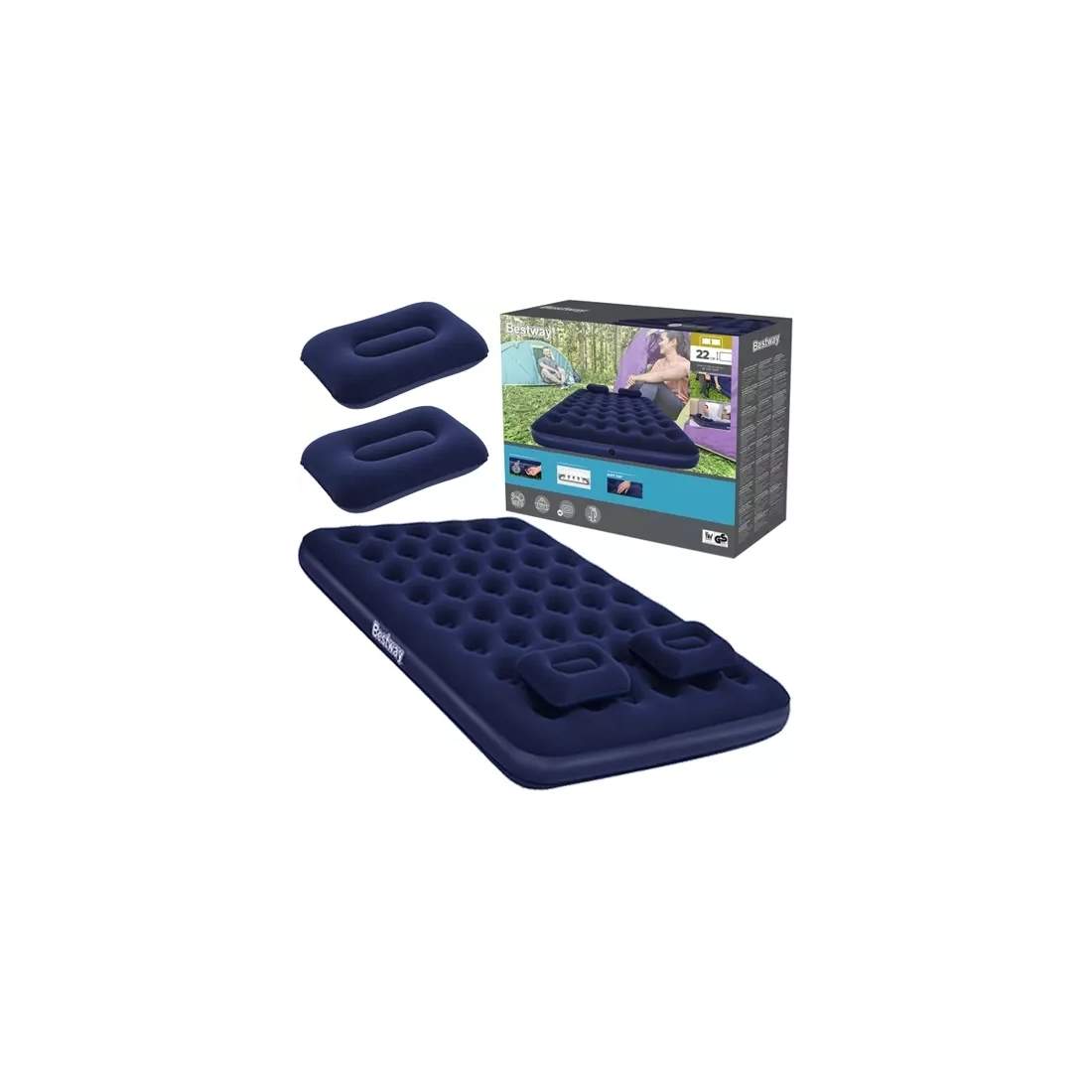 Uppblåsbar dubbelmadrass med kuddar och pump | Hem & Hobby | Pryloteket
