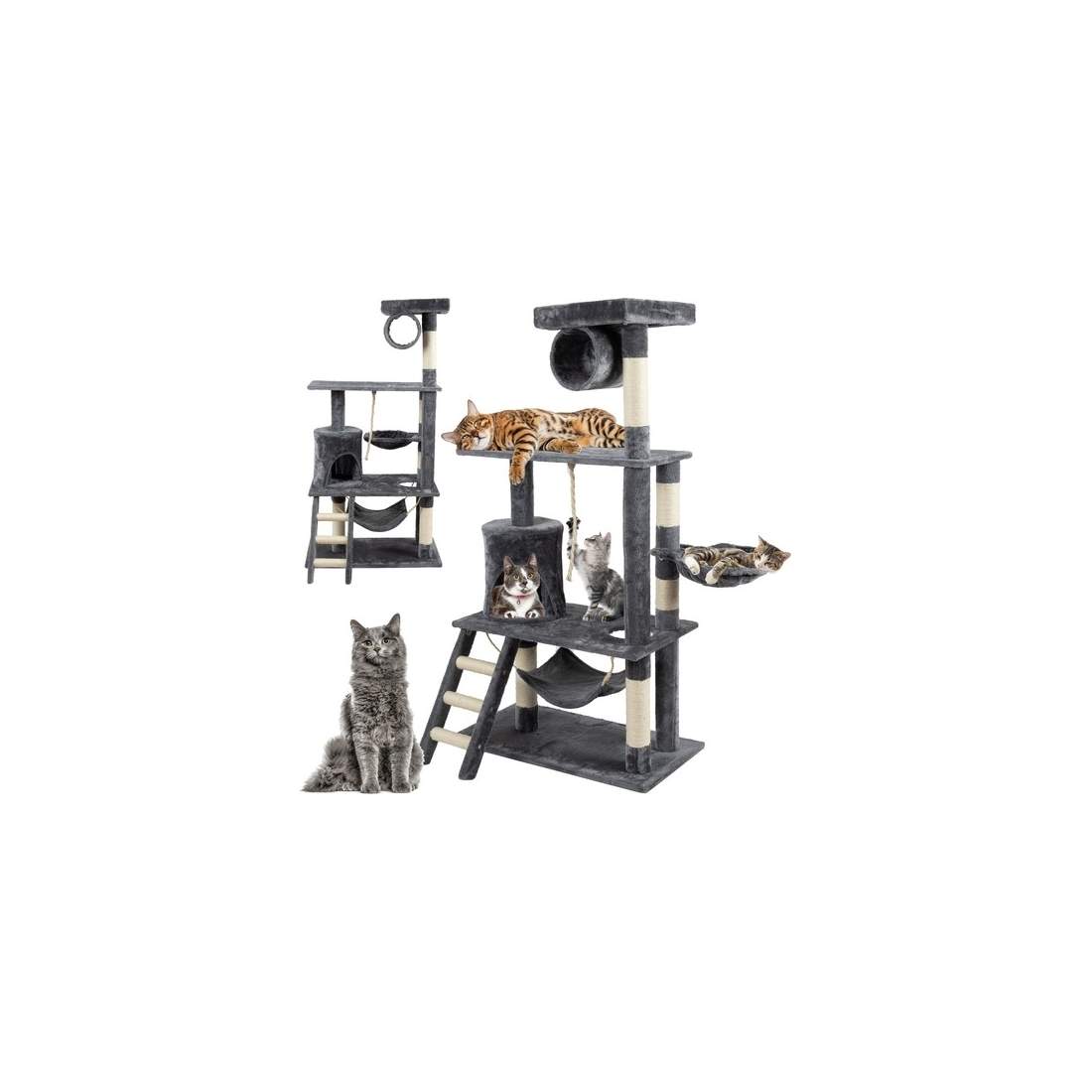 Grå Kattskrapstolpe, 5 Våningar, 141 cm | Hem & Hobby - Husdjur - Katt - Katträd | Pryloteket