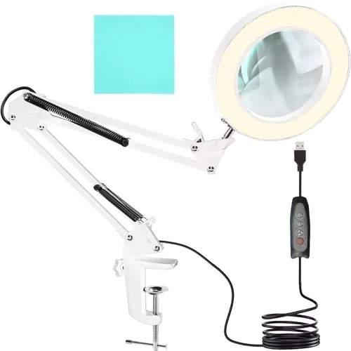 LED-lampe med forstørrelsesglas, 10 lysniveauer, USB