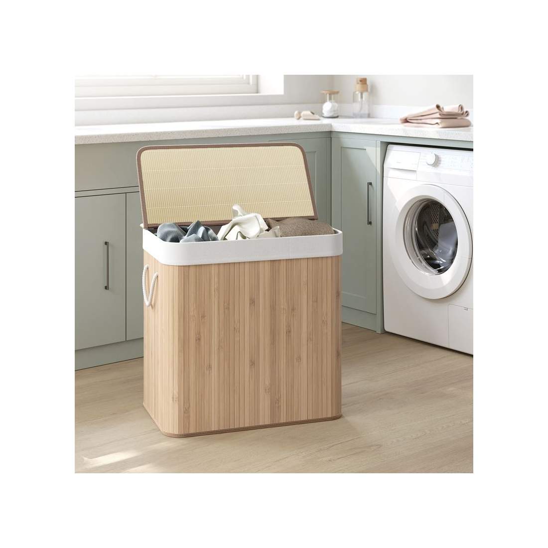 Tvättpåse med 3 fack och lock - Perfekt för sortering | Hem & Hobby - Hem & Hushåll - Tvätt - Tvättkorgar | Pryloteket