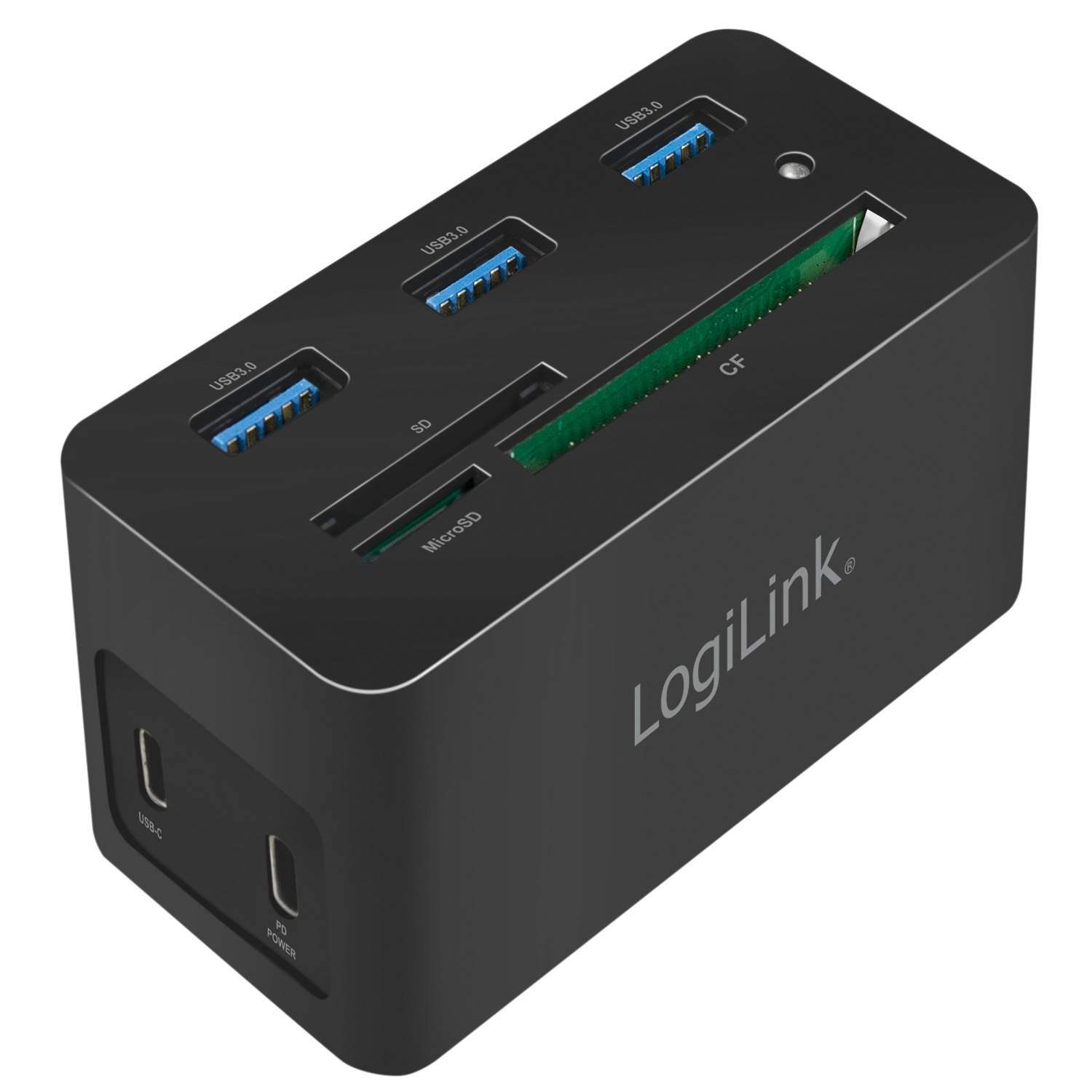 LogiLink UA0370, Ledningsført, USB 3.2 Gen 1 (3.1 Gen 1) Type-C, 60 W, 10,100,1000 Mbit/s, Sort, Kompakt flash (CF), MicroSD (TransFlash), SD