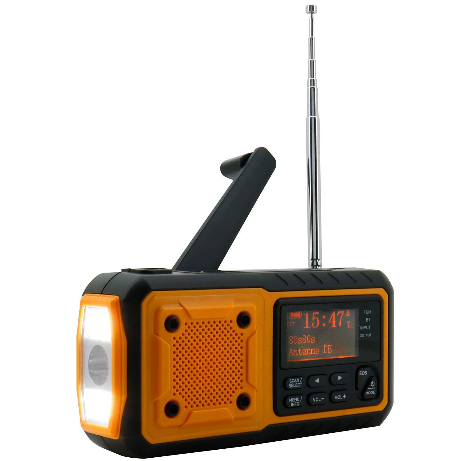 Digital krank radio. LED lampe, solpanel og BT