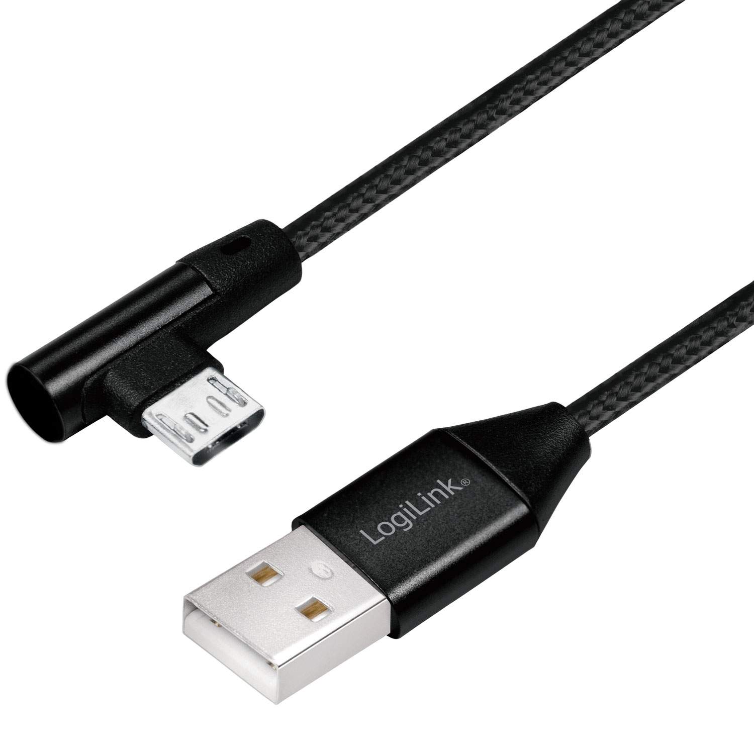 Vinklet MicroUSB kabel USB 2.0 15W 1m