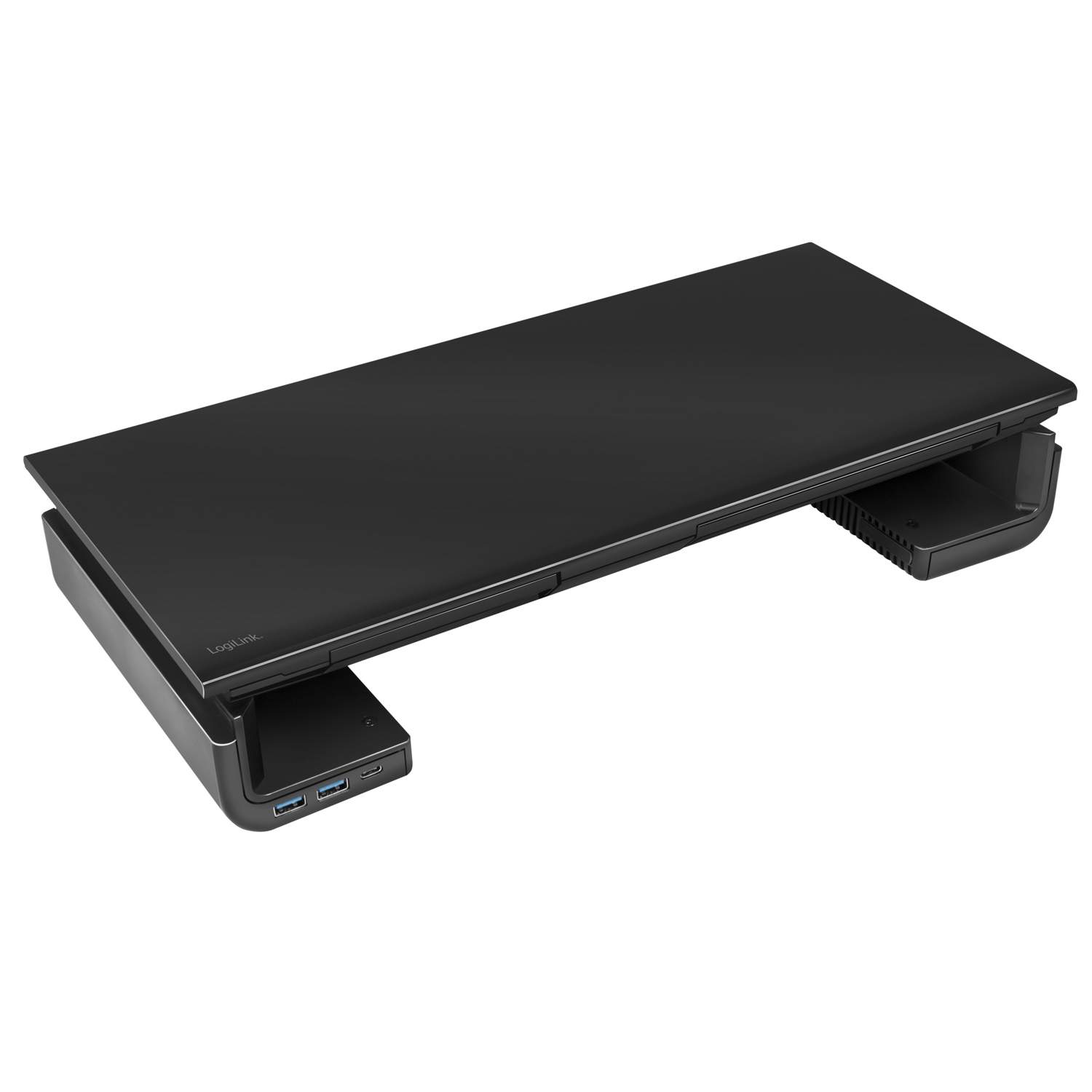 Ergonomic tabletop monitor riser, 420-520 mm long, 2x USB 3.0, 1x USB-C